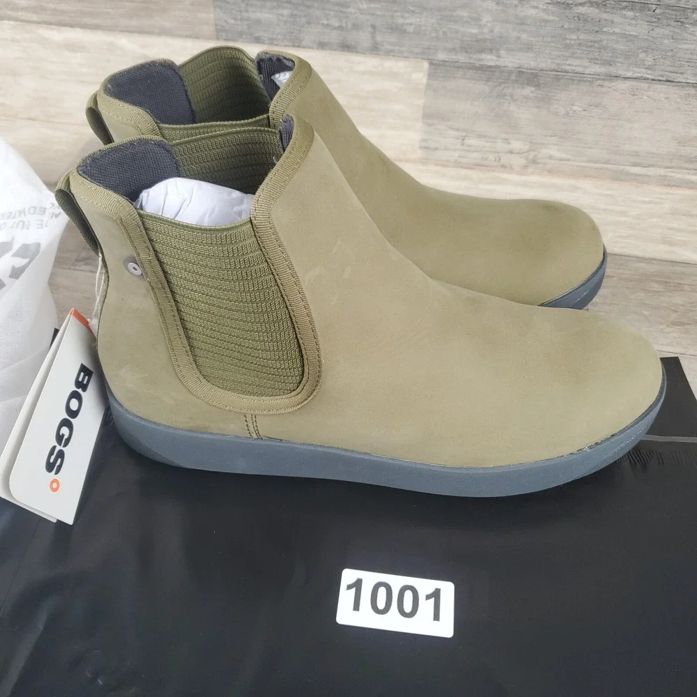 Bogs Kicker Womens Chelsea Boots Sz 10 Olive Leather Round Toe Ankle Pull On